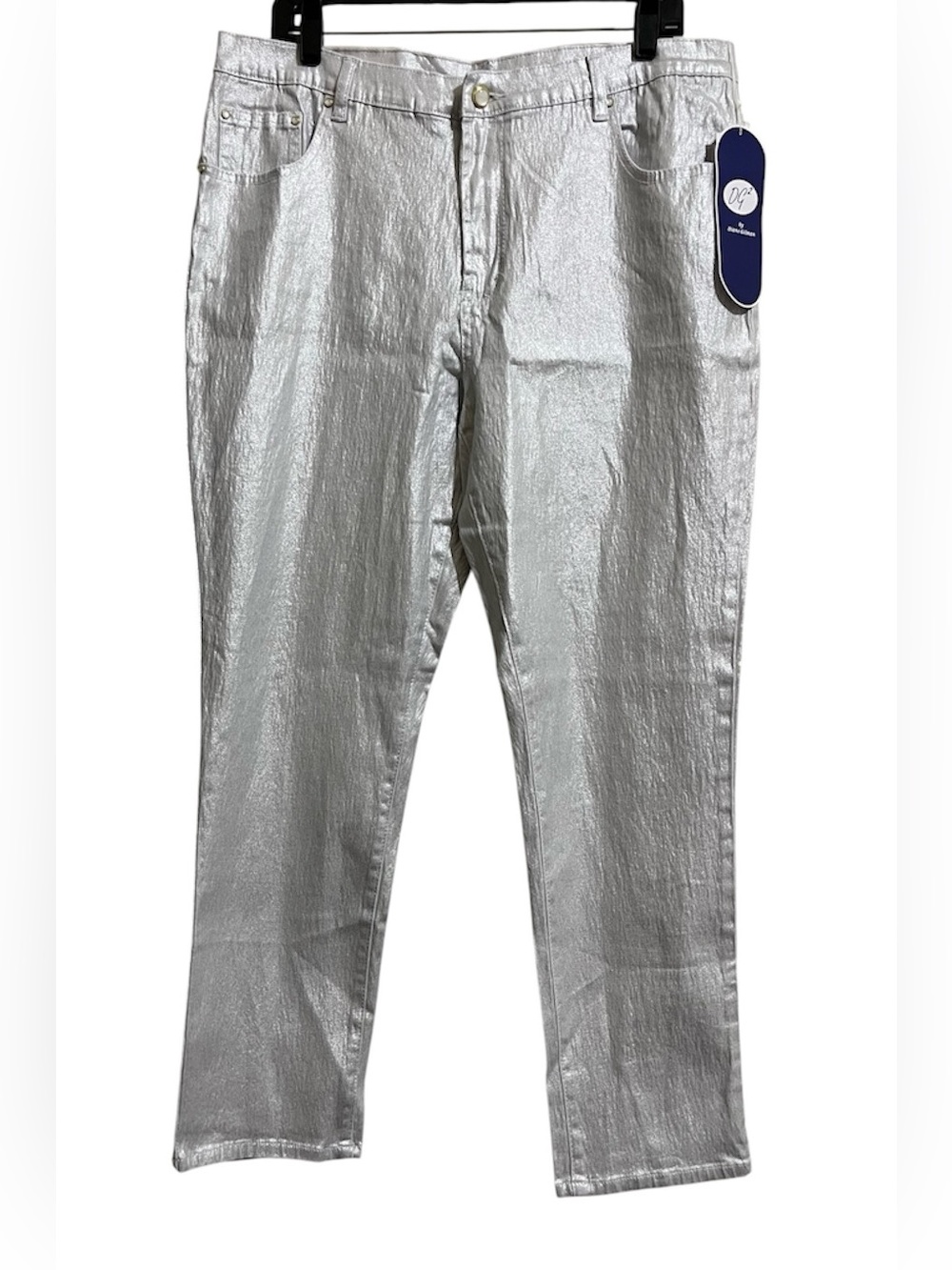 NWT DG2 by Diane Gilman Metallic Silver Bootcut Jeans Size 16